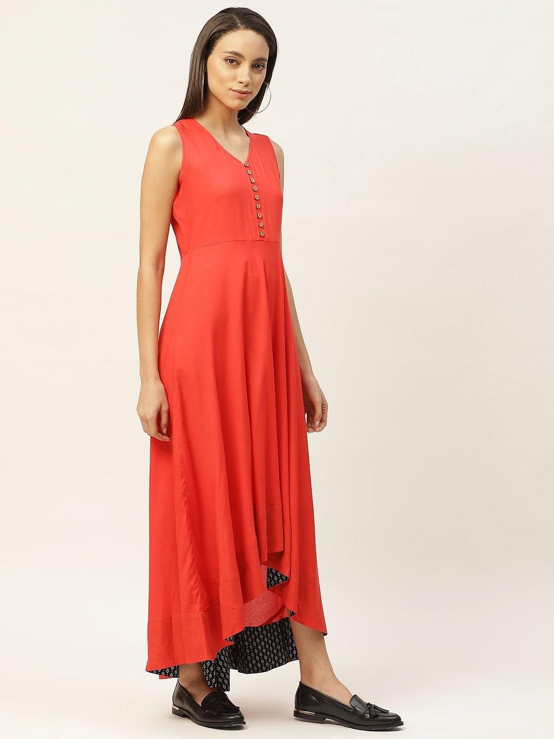 Women's Red High Low Anarkali Maxi Dress - SHAE - Indiakreations