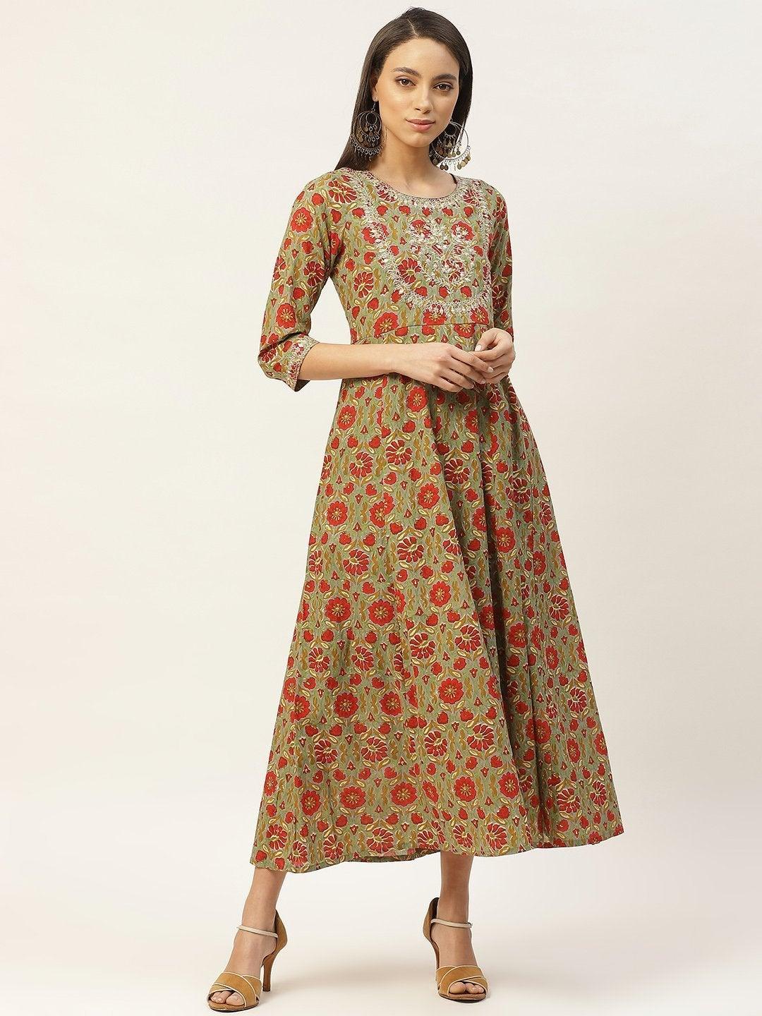 Women's Grey Floral Zari Embroidery Anarkali Dress - SHAE - Indiakreations