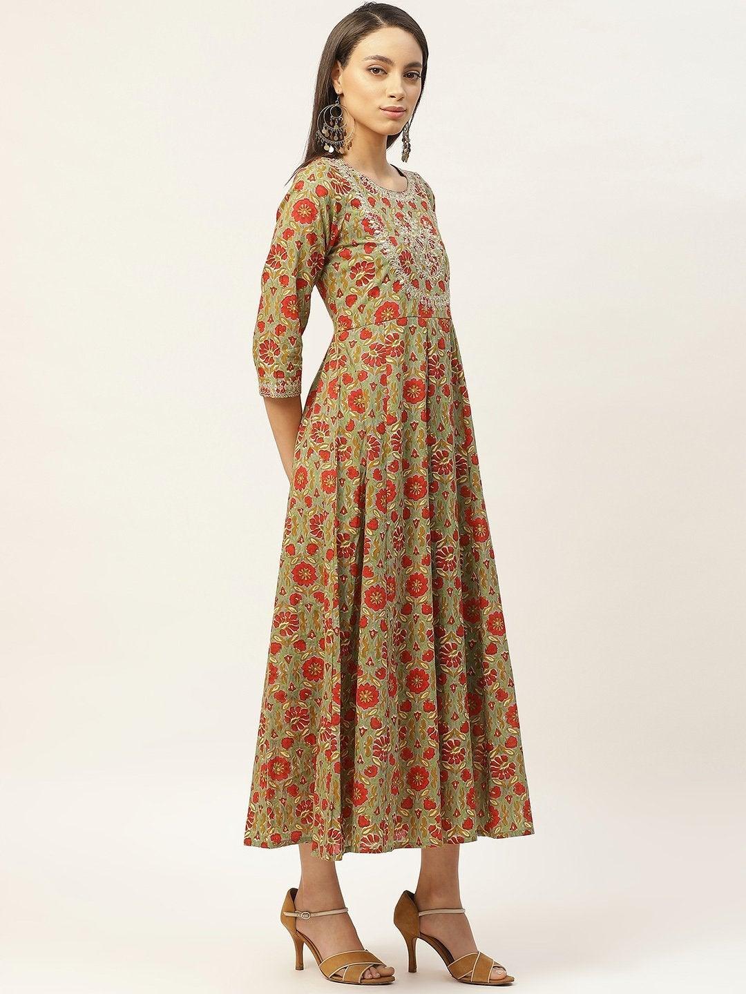 Women's Grey Floral Zari Embroidery Anarkali Dress - SHAE - Indiakreations