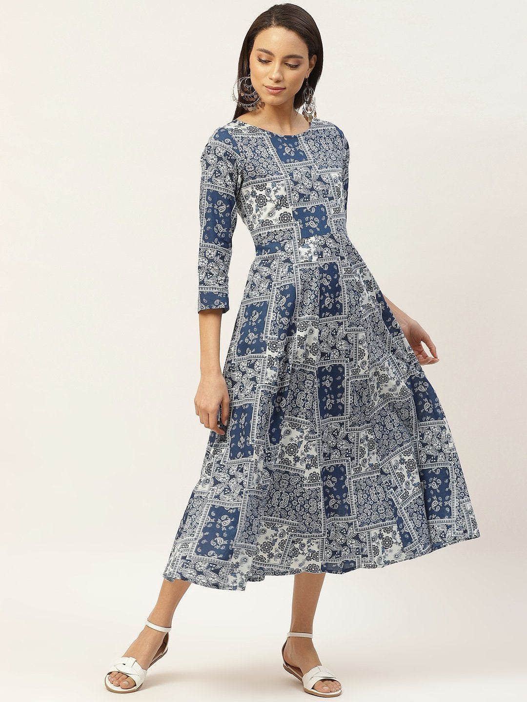 Women's Navy Floral Anarkali Dress - SHAE - Indiakreations