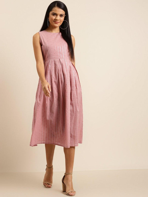 Women's Pink Sleeveless Box Pleated Dress - SHAE - Indiakreations