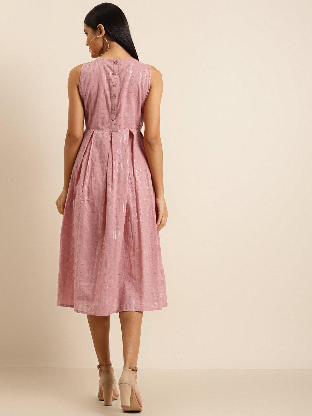 Women's Pink Sleeveless Box Pleated Dress - SHAE - Indiakreations