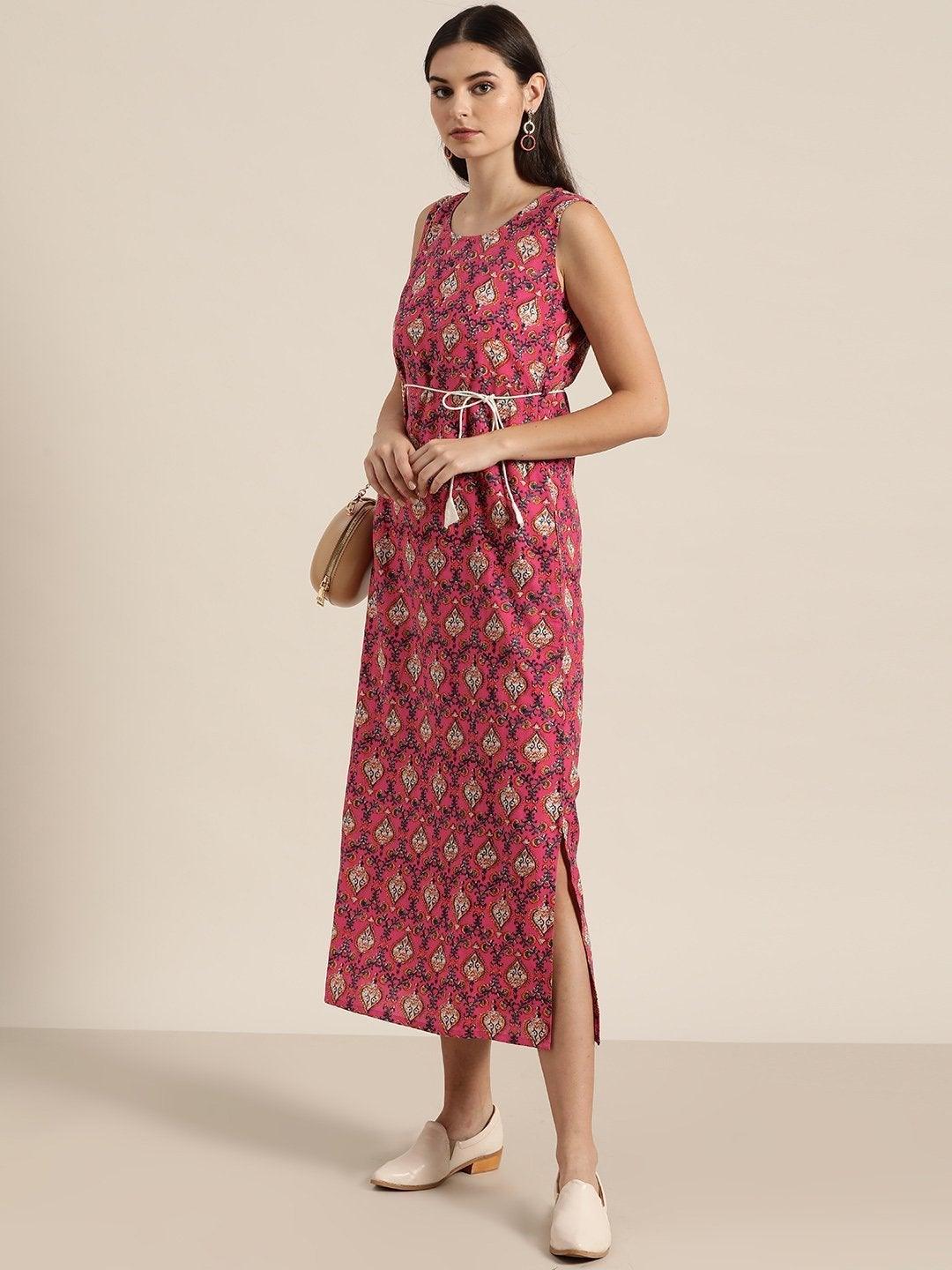 Women's Fuchsia Floral Straight Maxi - SHAE - Indiakreations