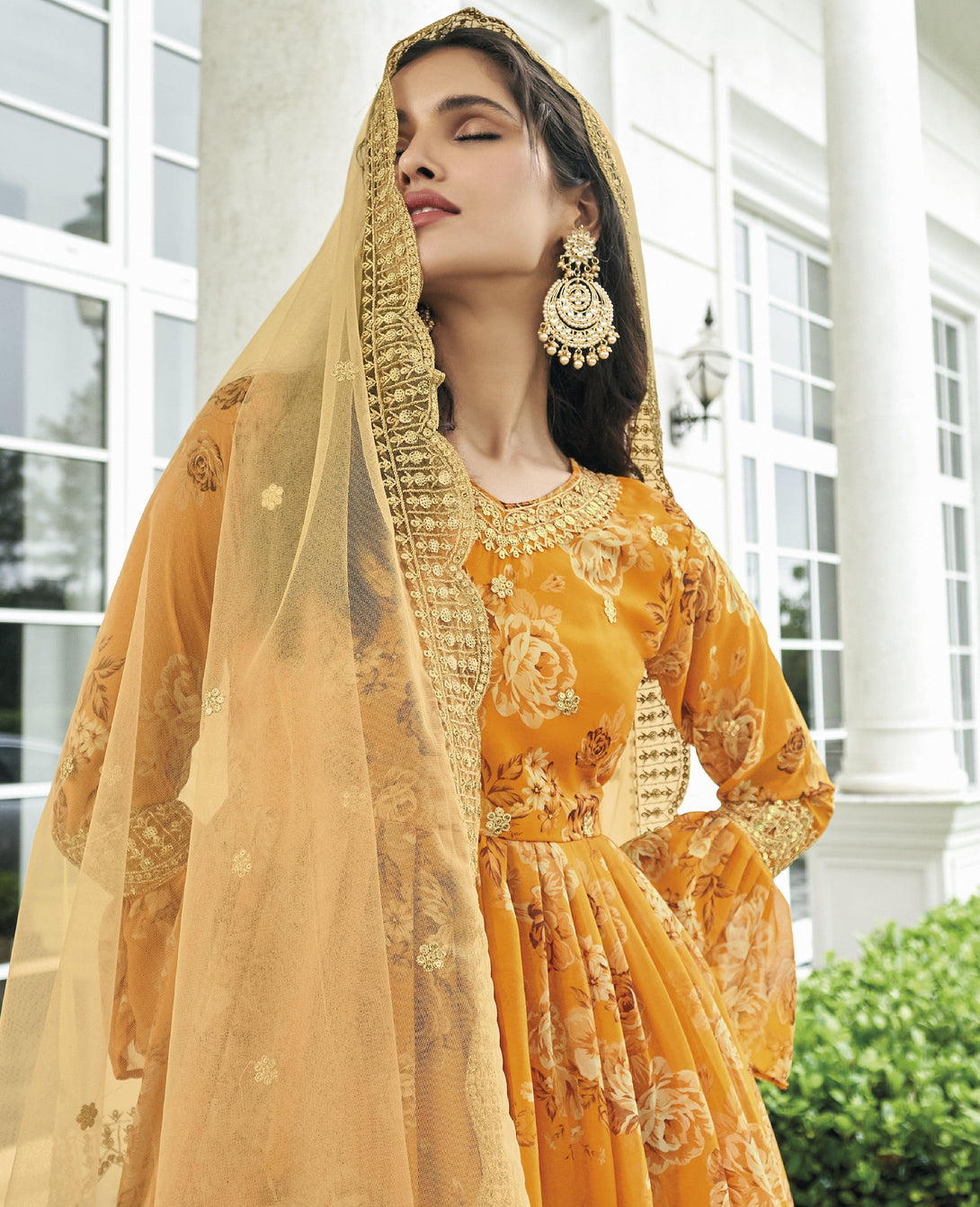 Pure Georgette Embroidered Sharara Suit In Orange - Indiakreations