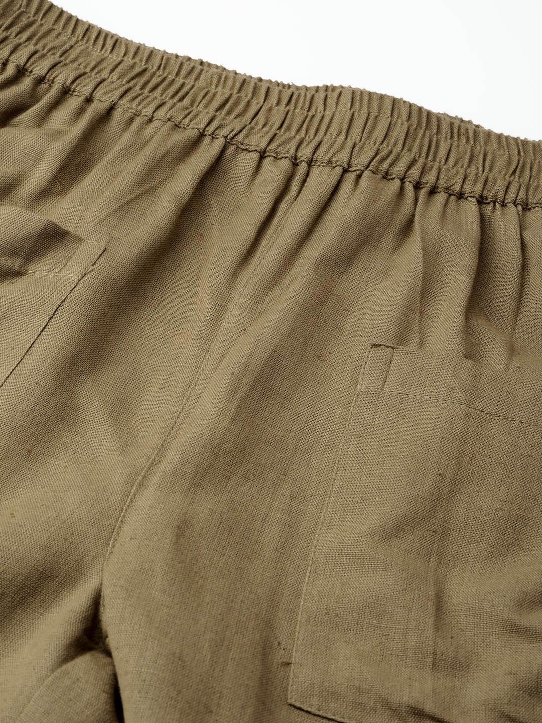 Women's Olive Patch Pocket Pants - SASSAFRAS - Indiakreations