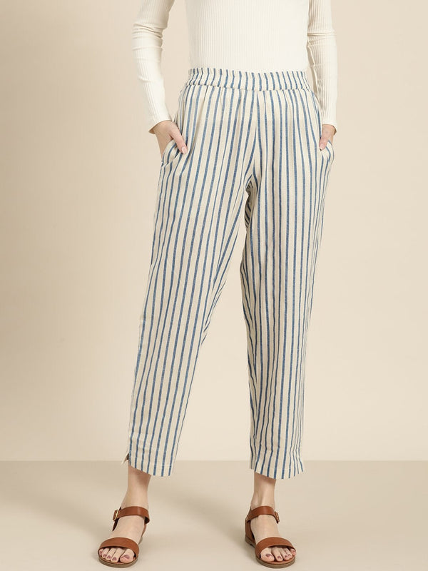 Women's Navy Striped Pants - SASSAFRAS