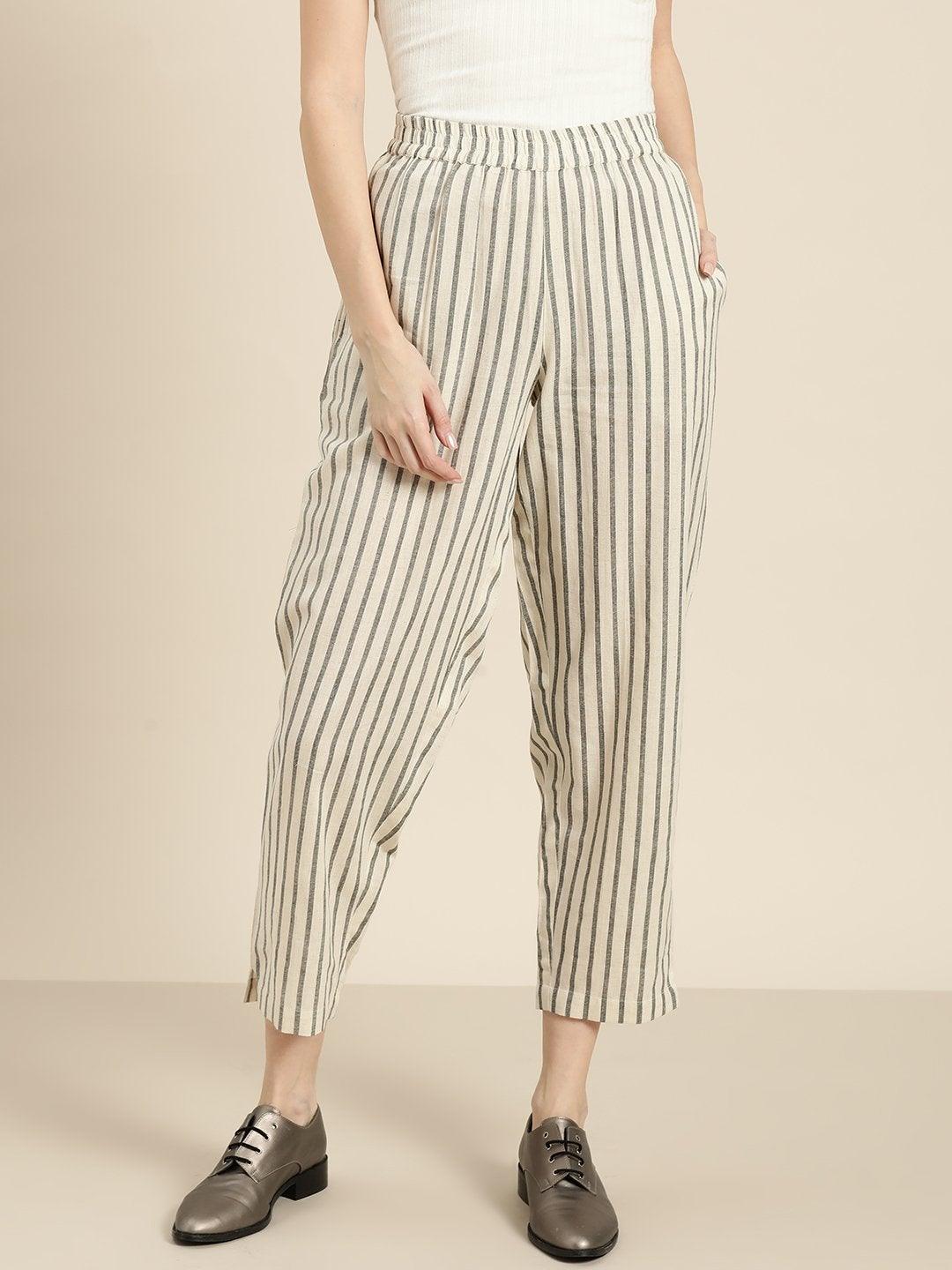 Women's Grey Striped Pants - SASSAFRAS - Indiakreations