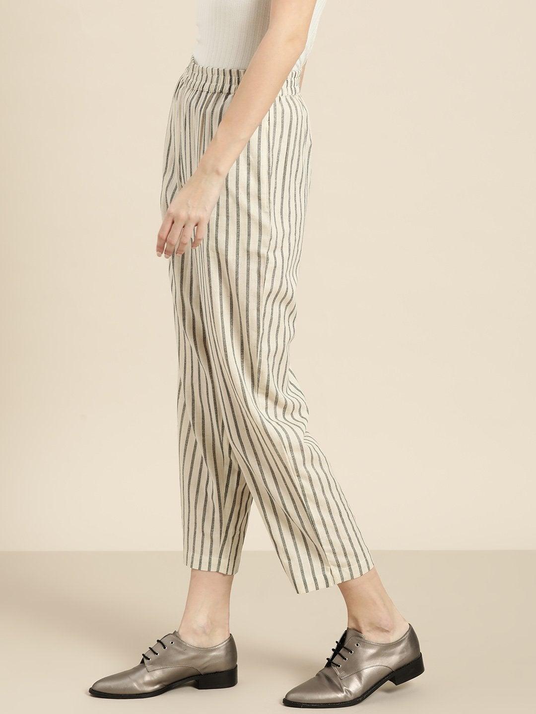 Women's Grey Striped Pants - SASSAFRAS - Indiakreations