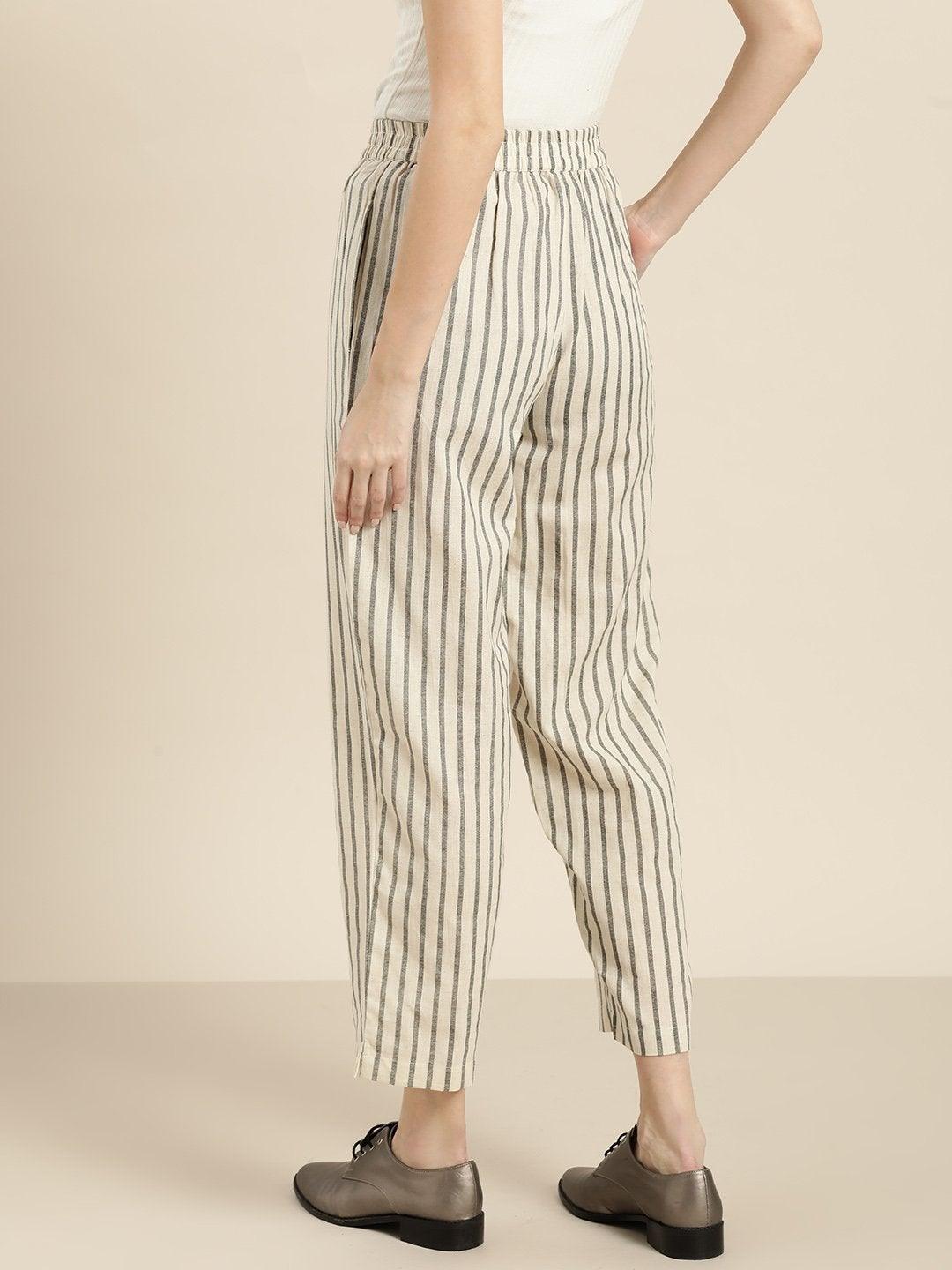 Women's Grey Striped Pants - SASSAFRAS - Indiakreations