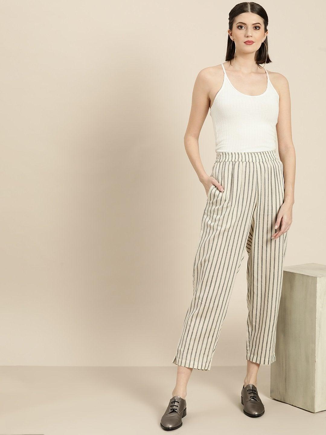 Women's Grey Striped Pants - SASSAFRAS - Indiakreations