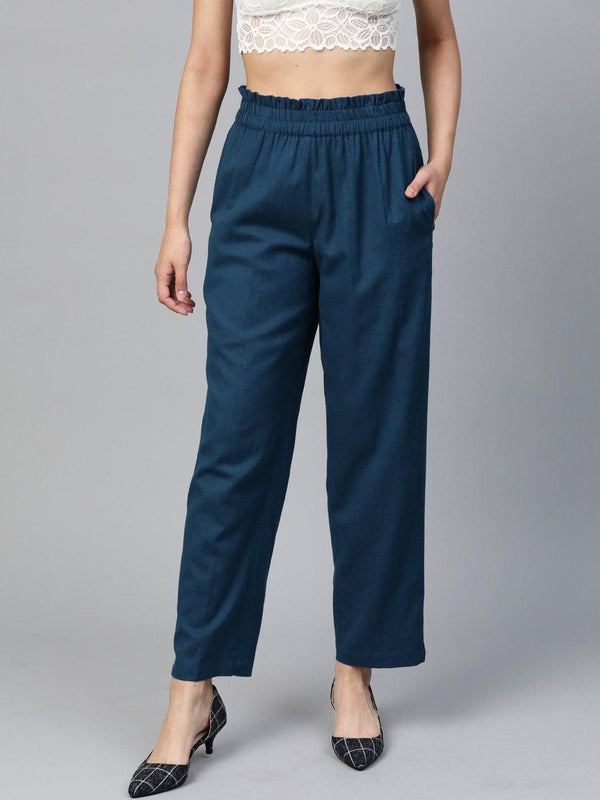 Women's Navy Paperbag Tapered Pants - SASSAFRAS - Indiakreations