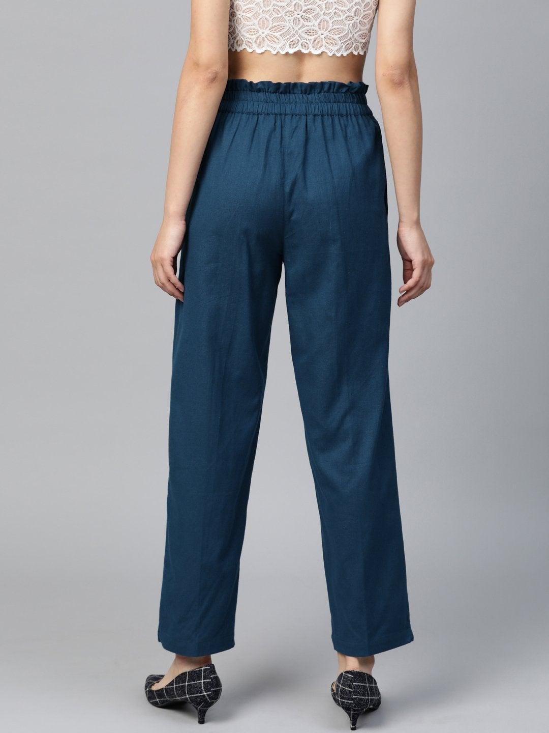 Women's Navy Paperbag Tapered Pants - SASSAFRAS - Indiakreations