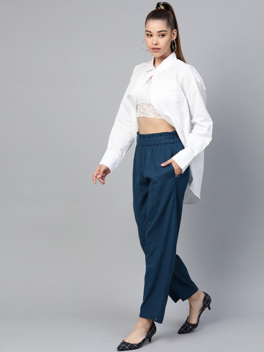 Women's Navy Paperbag Tapered Pants - SASSAFRAS - Indiakreations