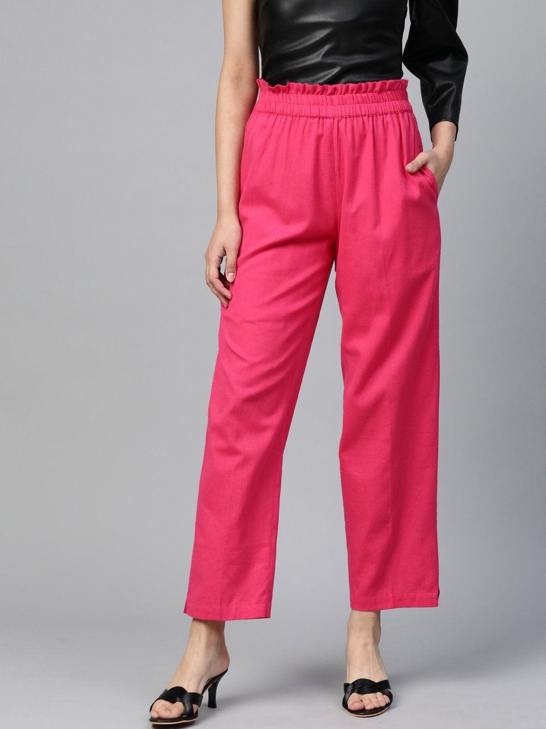 Women's Pink Paperbag Tapered Pants - SASSAFRAS - Indiakreations