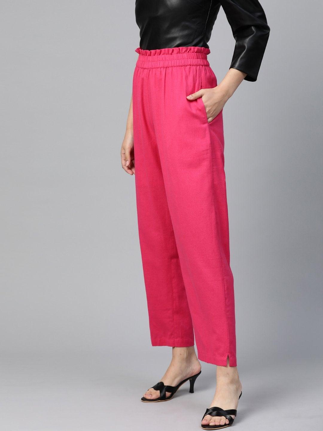 Women's Pink Paperbag Tapered Pants - SASSAFRAS - Indiakreations