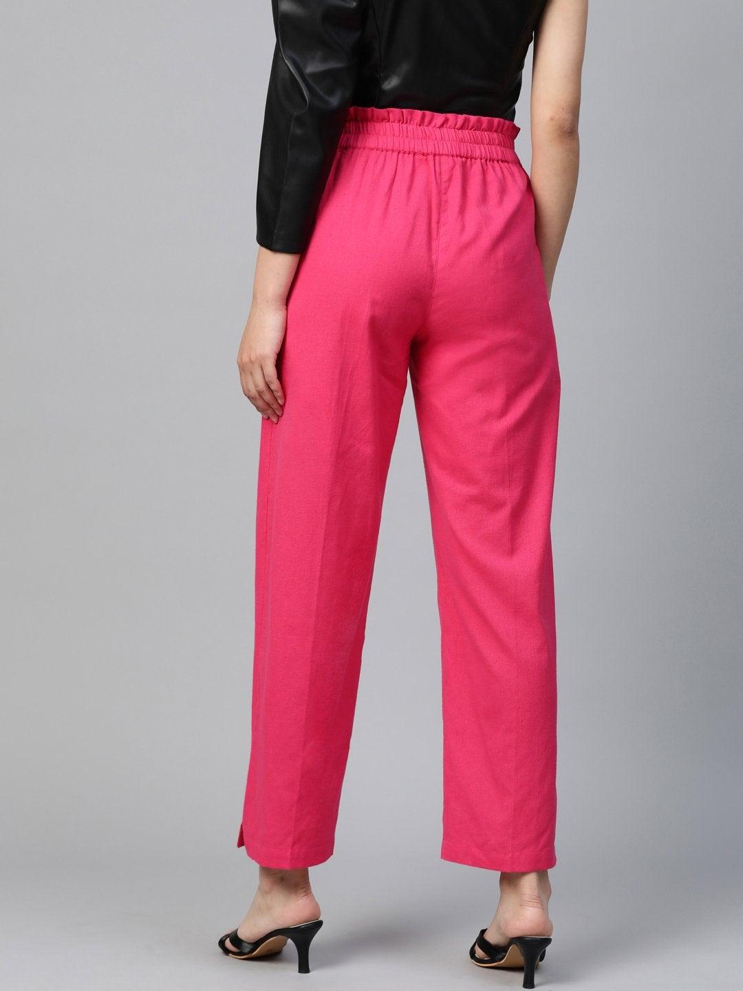 Women's Pink Paperbag Tapered Pants - SASSAFRAS - Indiakreations