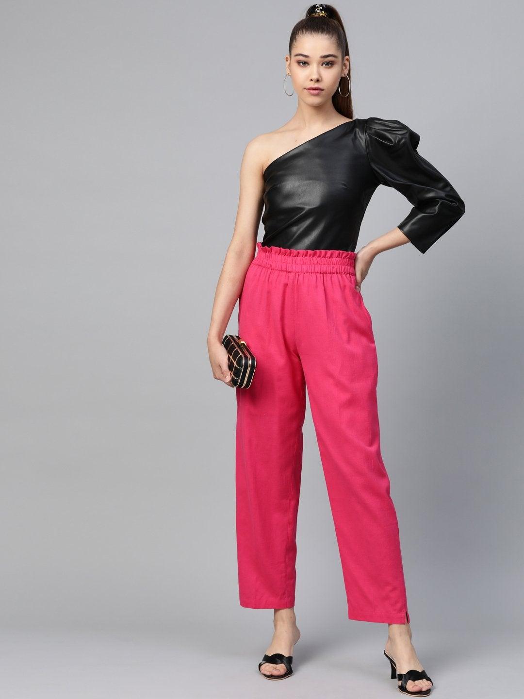 Women's Pink Paperbag Tapered Pants - SASSAFRAS - Indiakreations