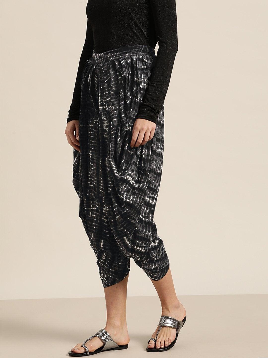 Women's Black Shibori Print Dhoti Pants - SHAE - Indiakreations