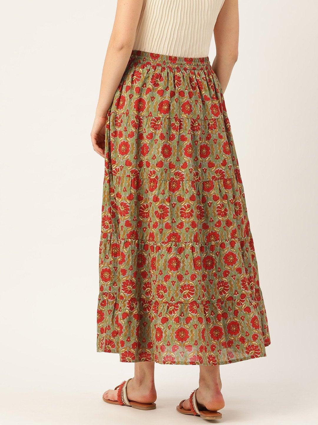 Women's Grey Floral Tiered Skirt - SASSAFRAS - Indiakreations