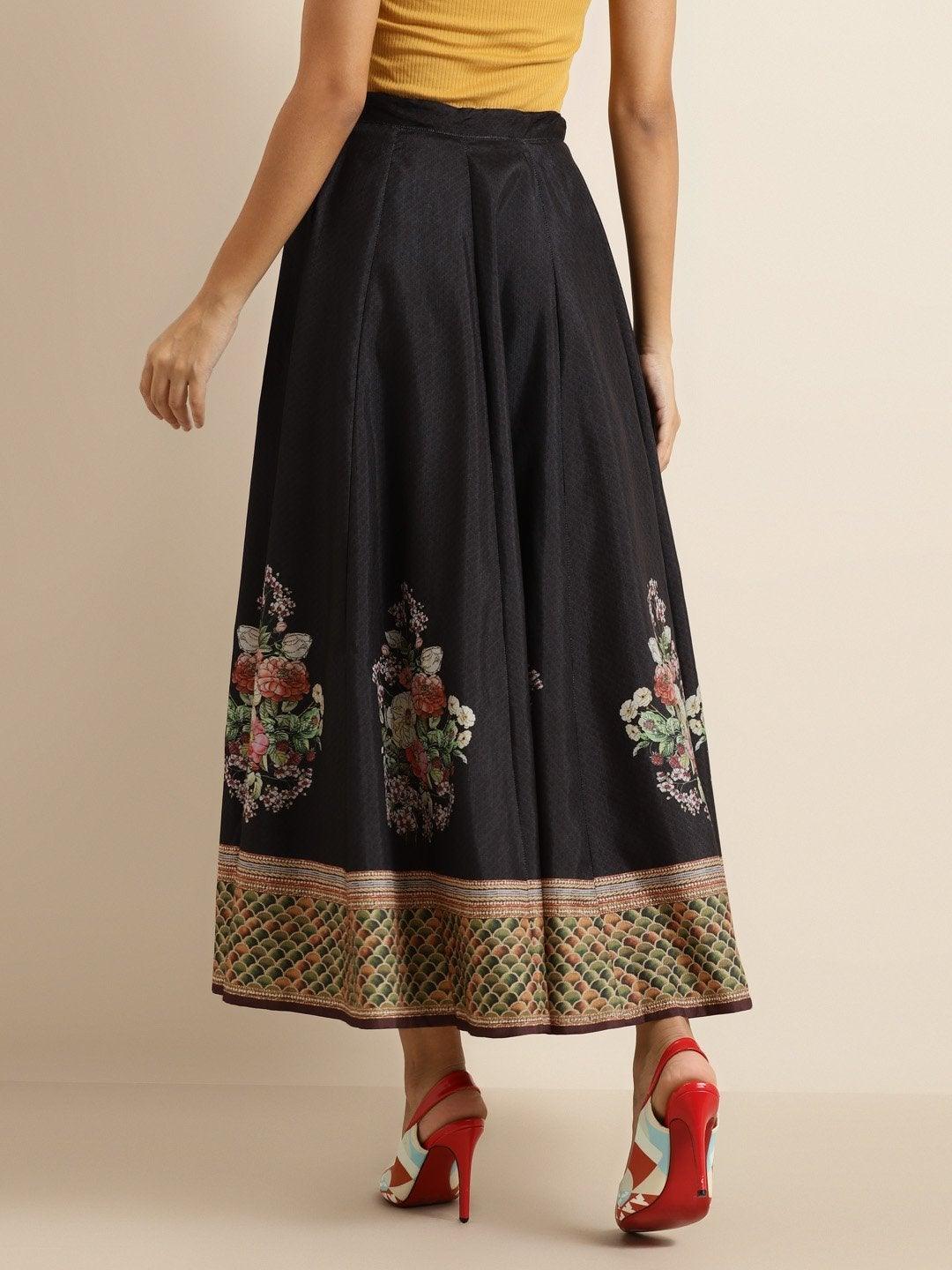 Women's Black Floral Kali Skirt - SHAE - Indiakreations