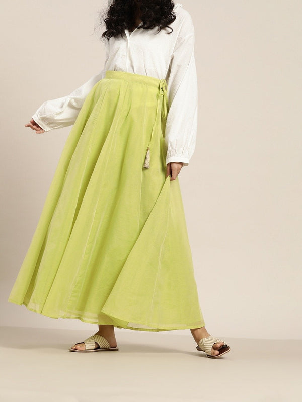 Women's Green Zari Tassels Anarkali Skirt - SHAE