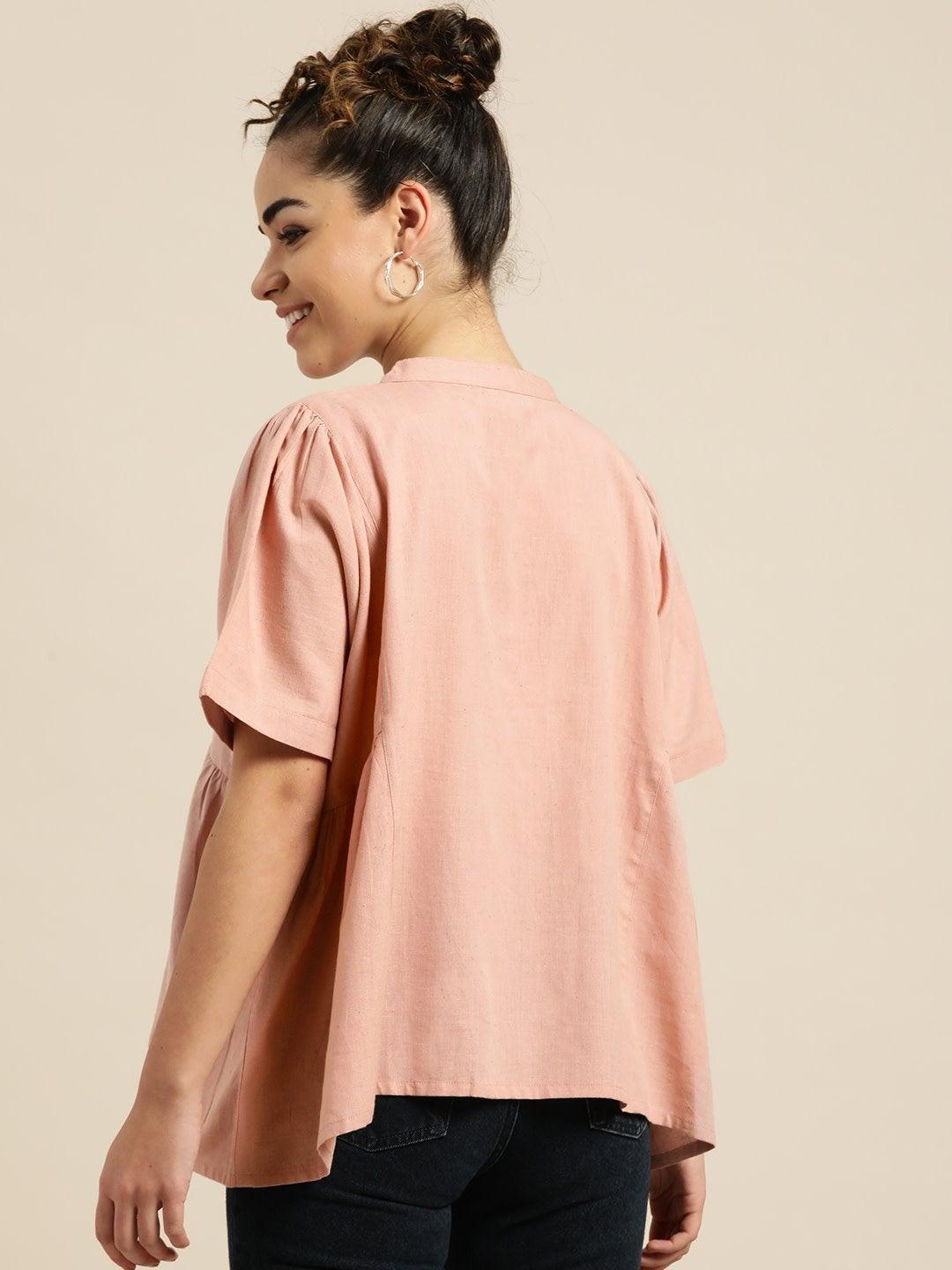 Women's Baked Pink Kimono Sleeve Boxy Top - SASSAFRAS - Indiakreations