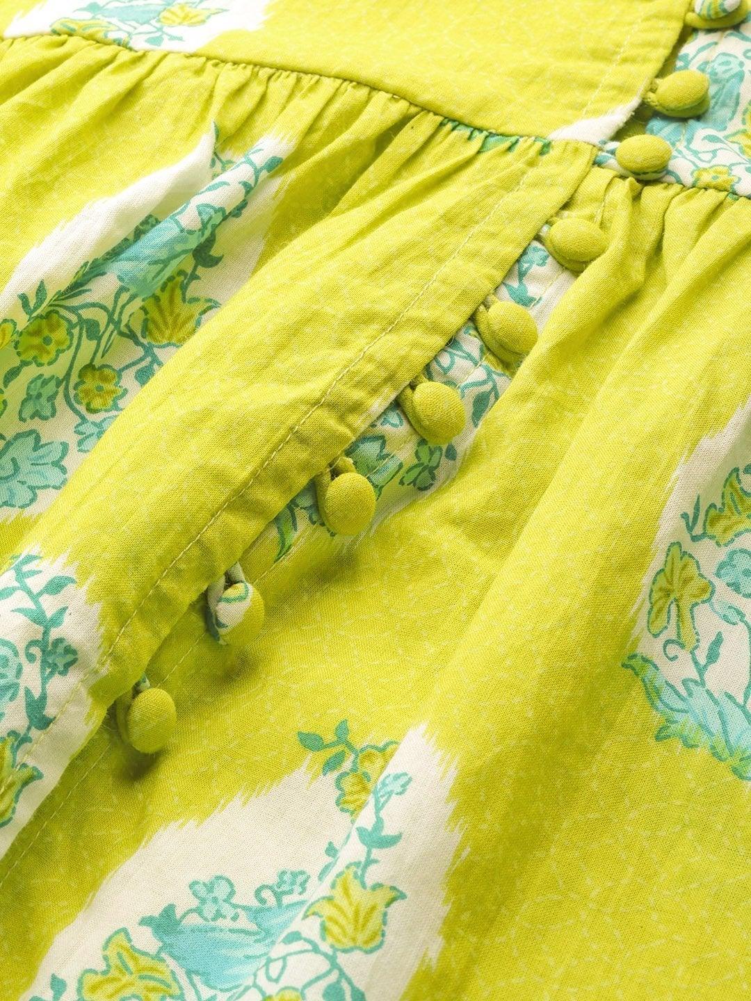 Women's Lime Green Bird Floral Top - SASSAFRAS - Indiakreations