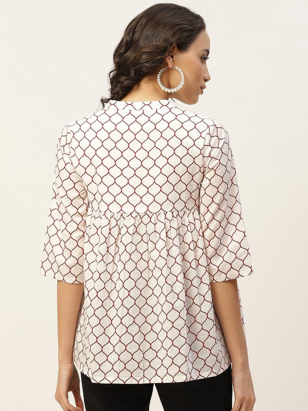 Women's Red Geometric Print Top - SASSAFRAS - Indiakreations