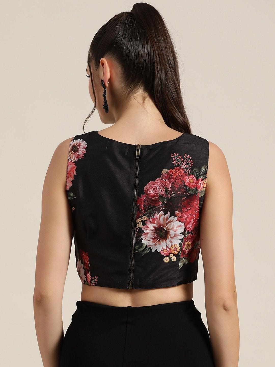 Women's Black Floral Sleeveless Crop Top - SHAE - Indiakreations