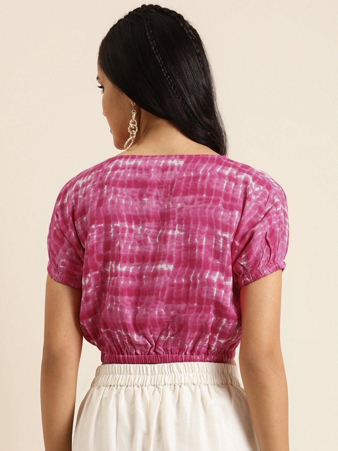 Women's Fuchsia Shibori Print Crop Top - SHAE - Indiakreations