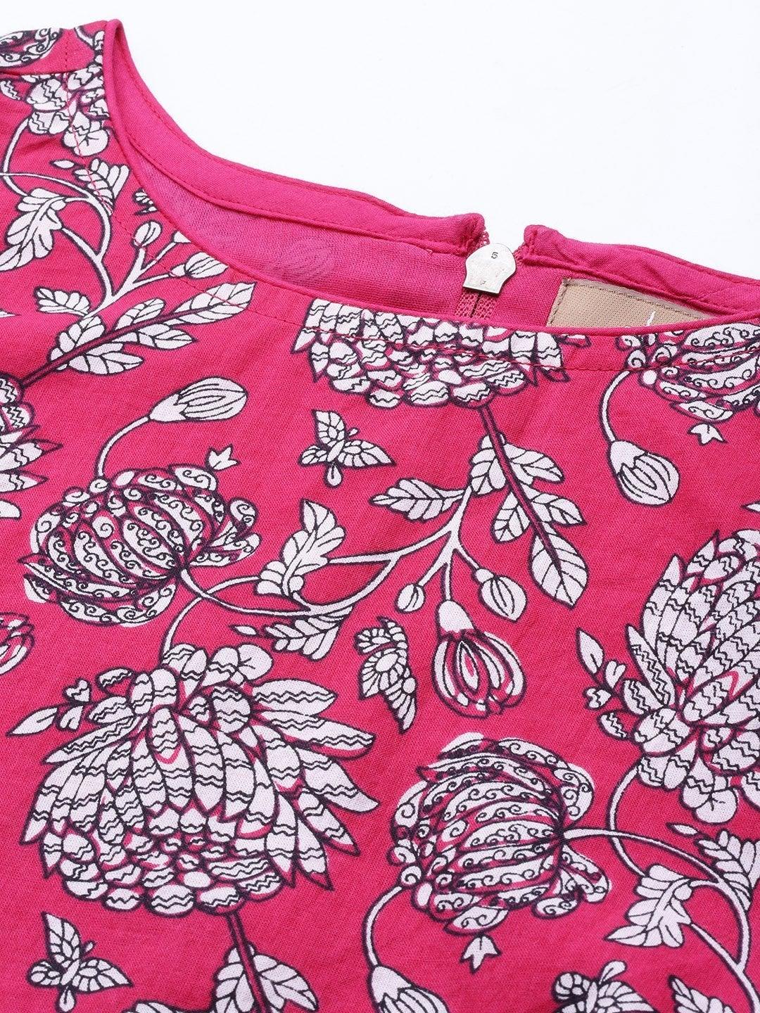 Women's Fuchsia Floral Sleeveless Crop Top - SHAE - Indiakreations