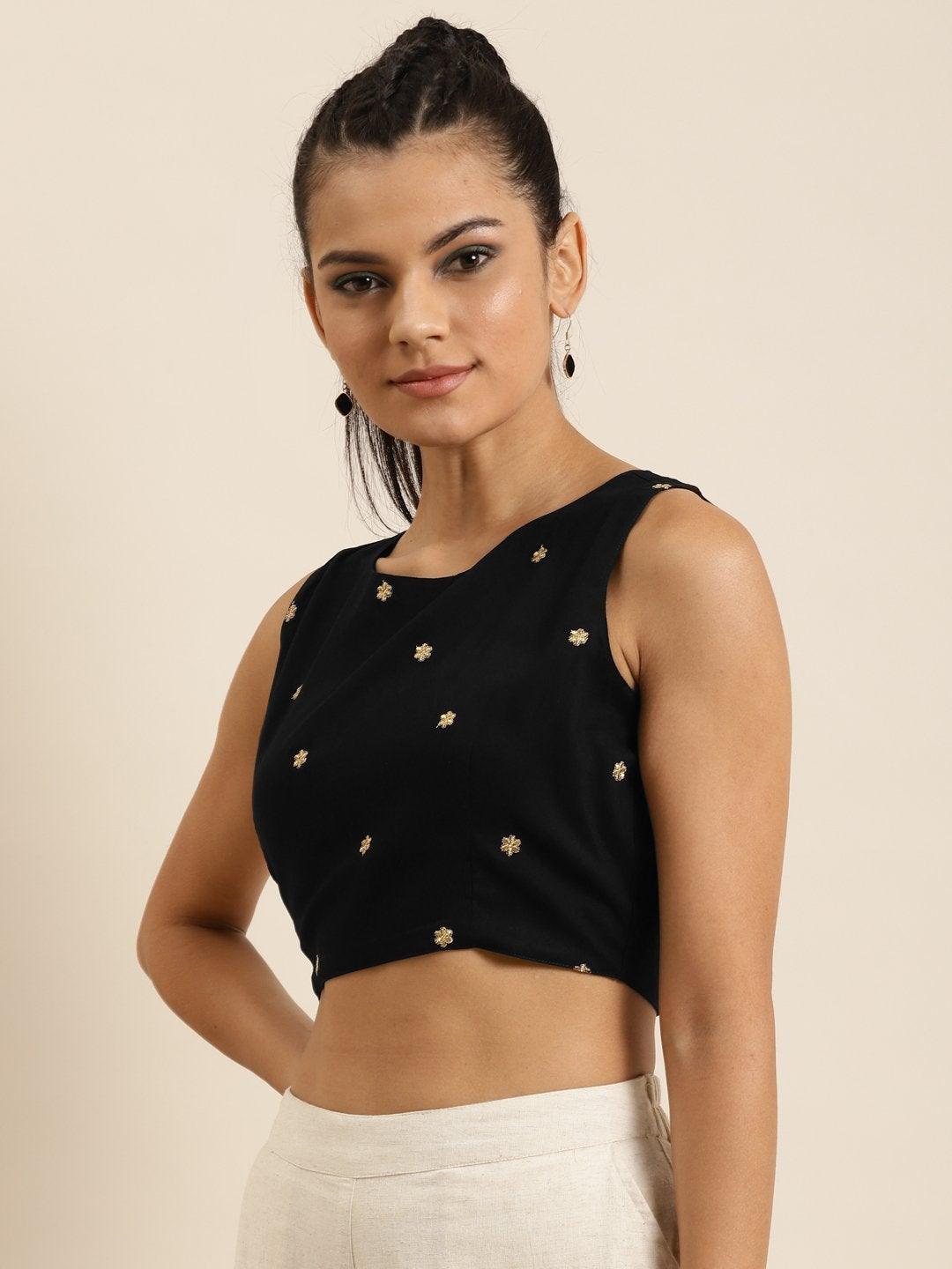 Women's Black Sleeveless Embroidered Crop Top - SHAE - Indiakreations