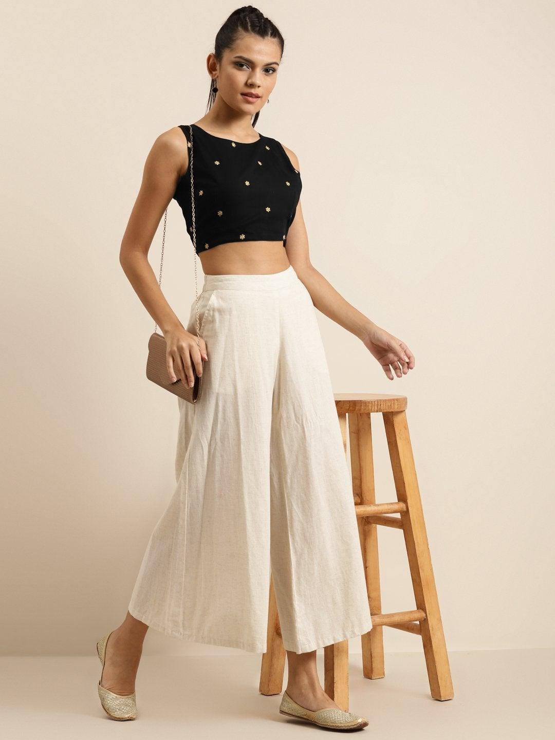 Women's Black Sleeveless Embroidered Crop Top - SHAE - Indiakreations