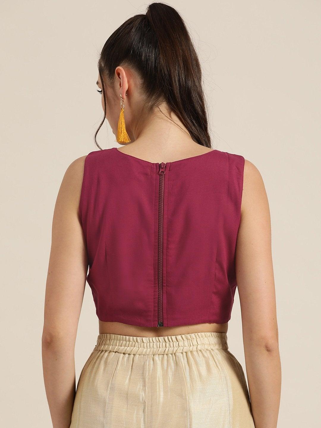 Women's Burgundy Sleeveless Embroidered Crop Top - SHAE - Indiakreations