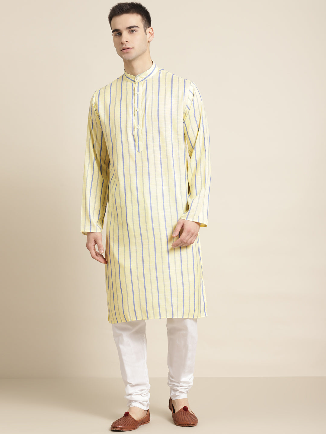 Men's Cotton Lemon Yellow ONLY Kurta  - Sojanya