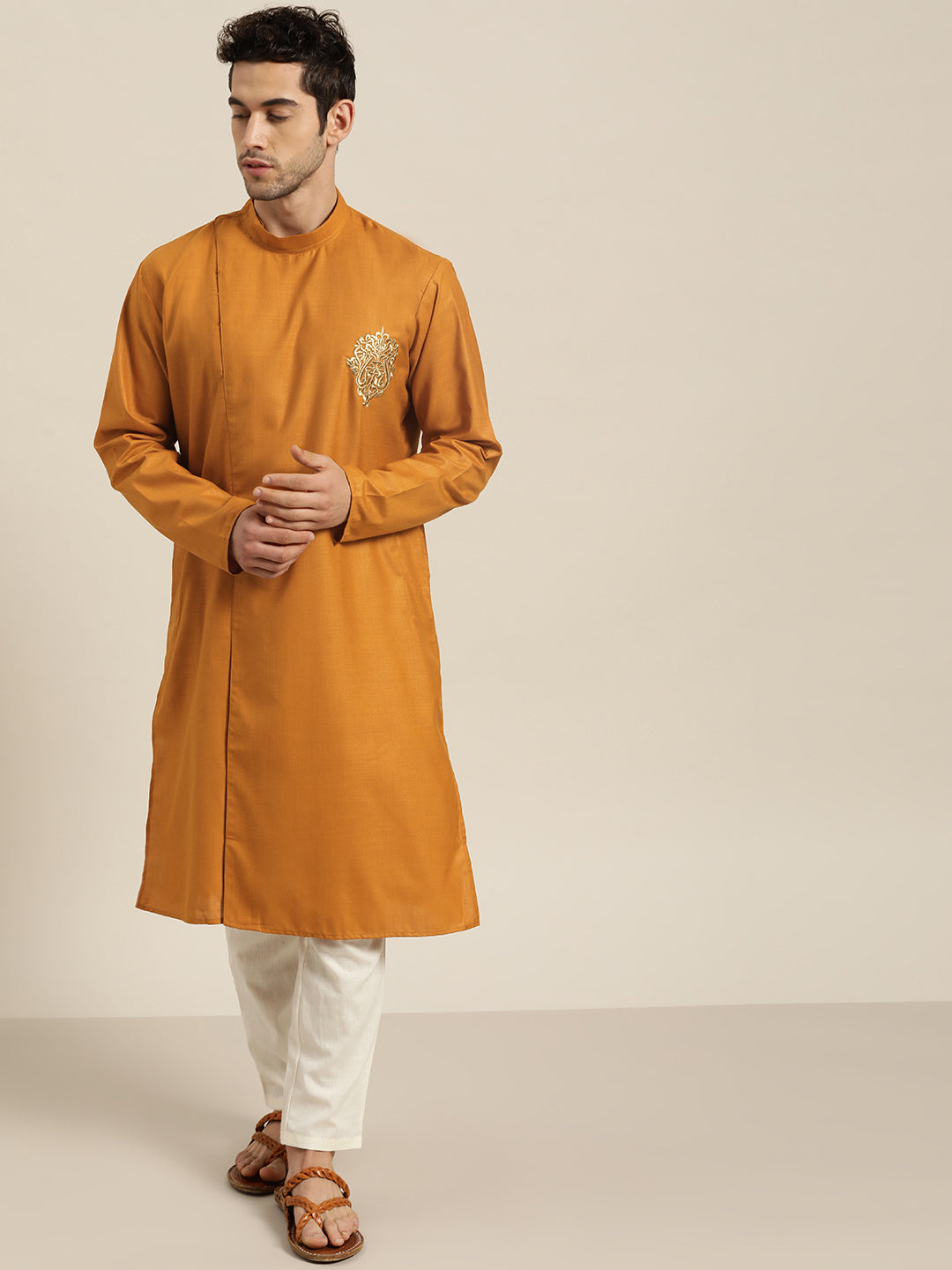 Men's Cotton Mustard Only Kurta  - Sojanya