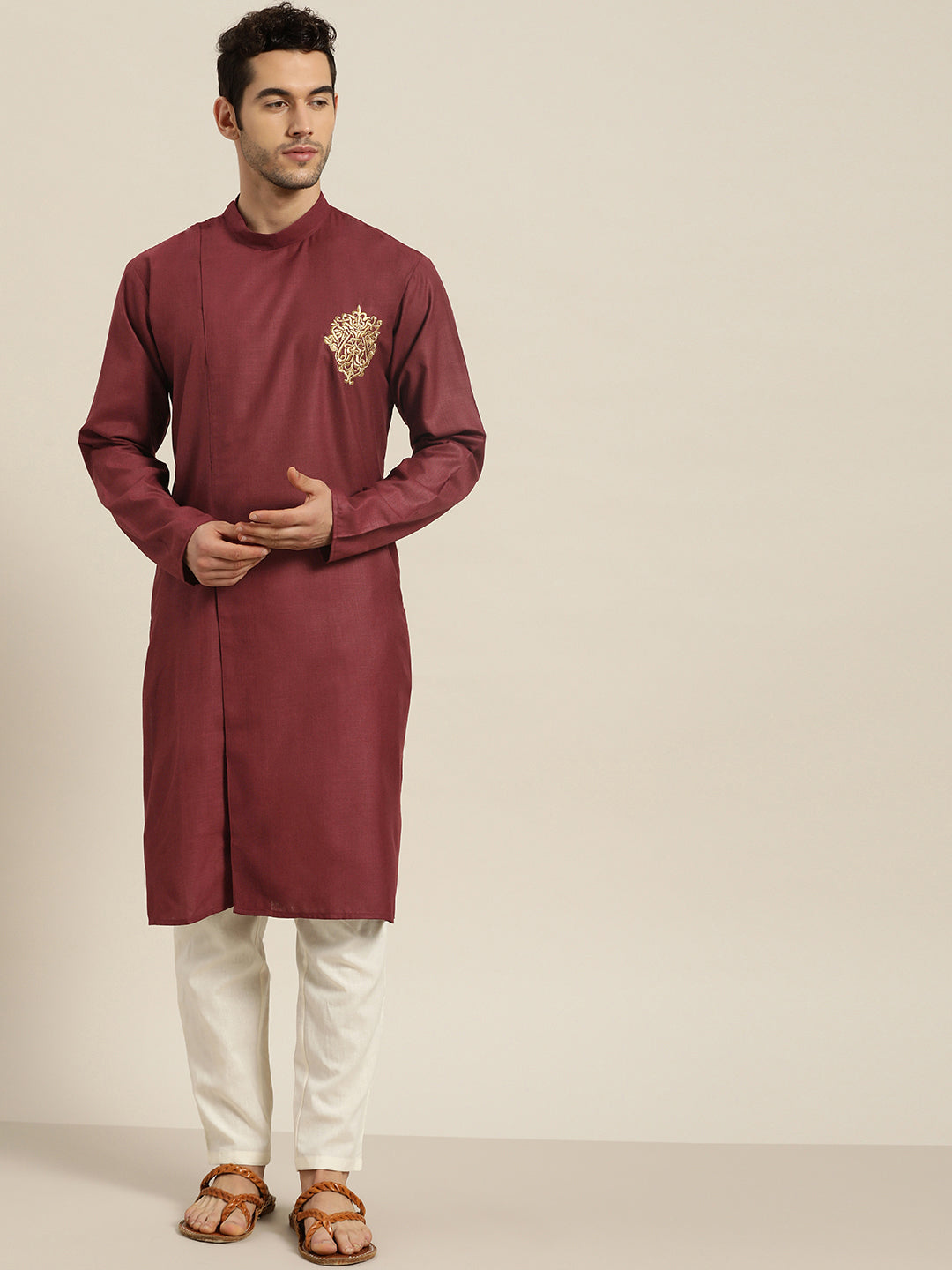 Men's Cotton Maroon Only Kurta  - Sojanya