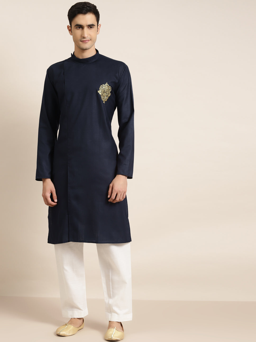 Men's Cotton Navy Blue Only Kurta  - Sojanya