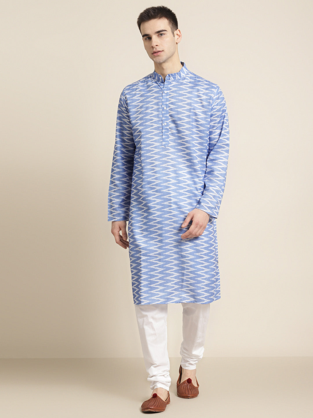 Men's Cotton Grey Printed ONLY Kurta  - Sojanya