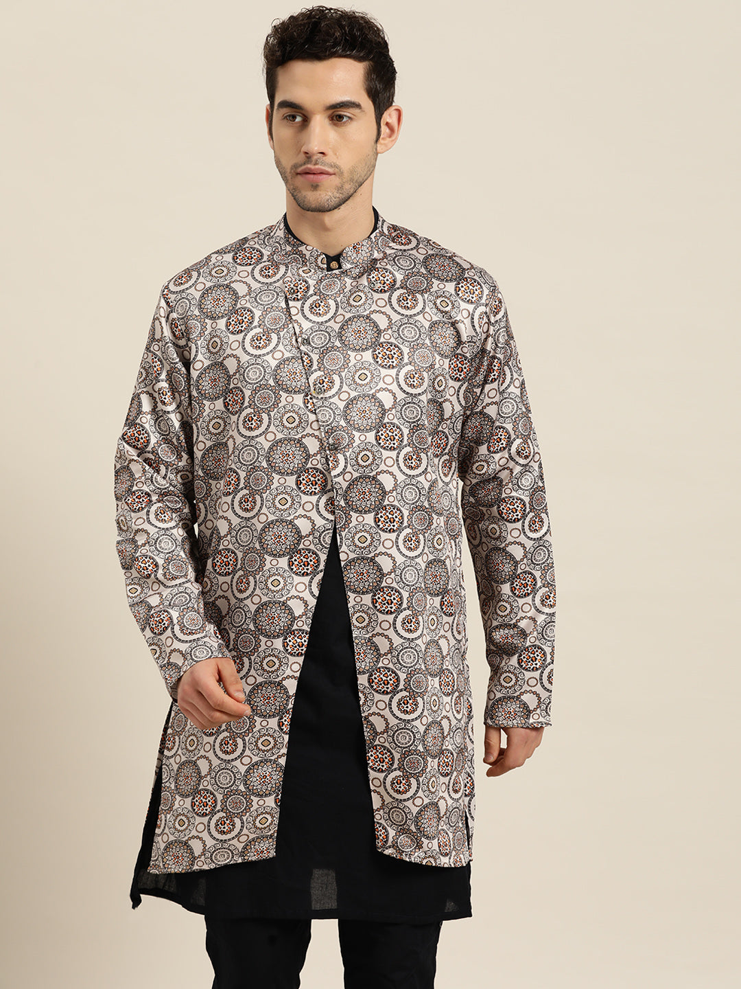 Men's Silk Blend Beige ONLY Sherwani Jacket - Sojanya