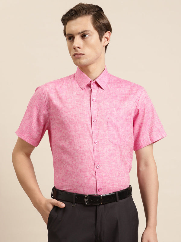 Men's Cotton Blend Pink Classic Formal Shirt - Sojanya