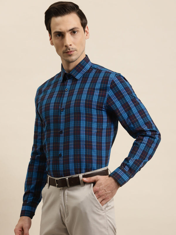 Men's Cotton Dark blue & Peacock blue Formal Shirt - Sojanya