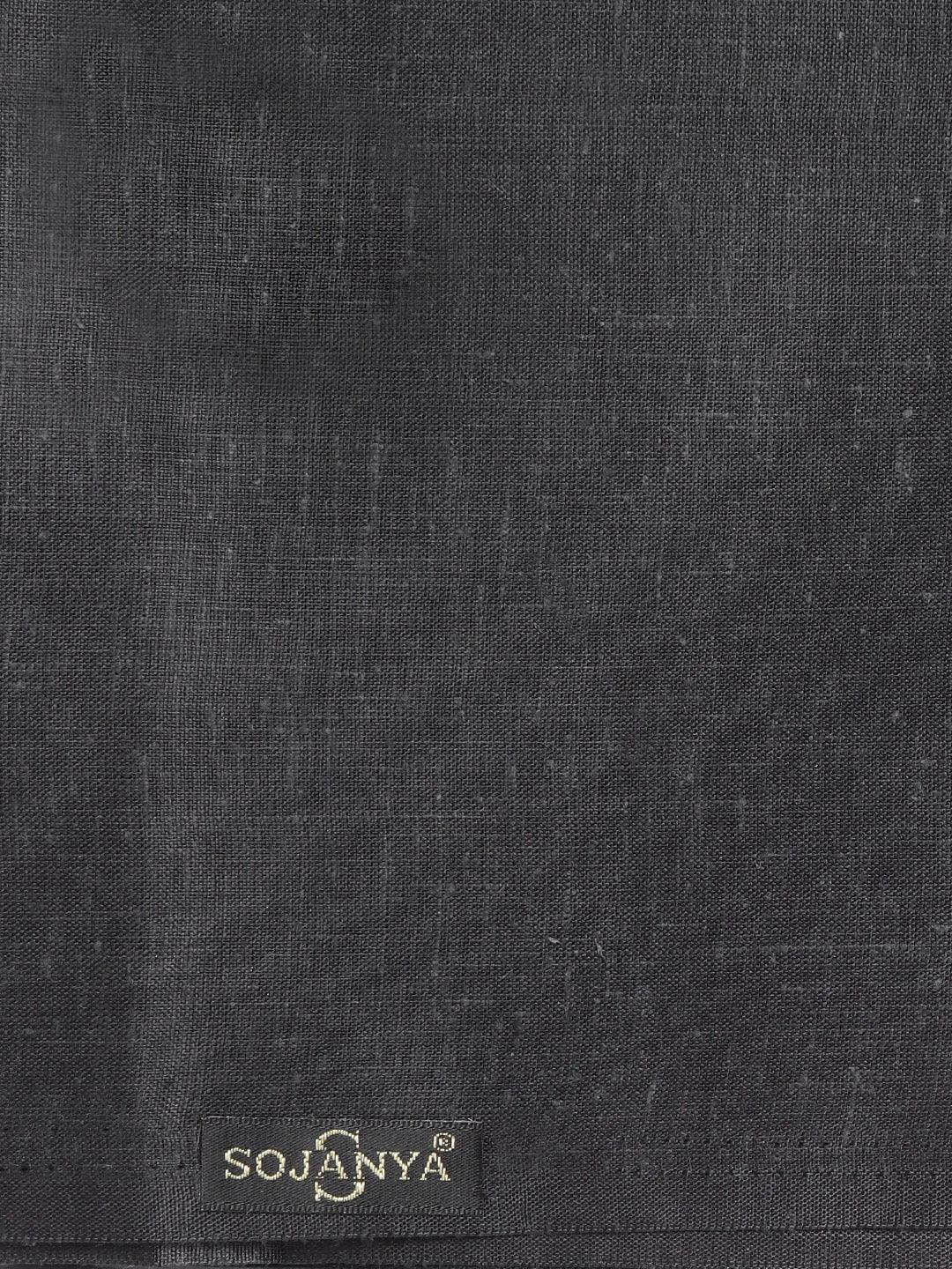 Men's Cotton Linen Blend Black Unstitched Shirt Fabric 2.25 Metres - Sojanya - Indiakreations