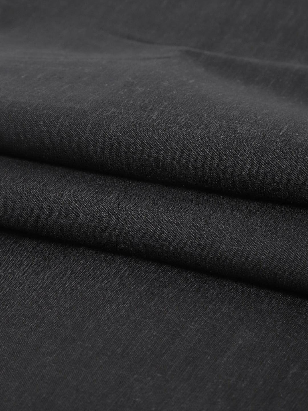 Men's Cotton Linen Blend Black Unstitched Shirt Fabric 2.25 Metres - Sojanya - Indiakreations