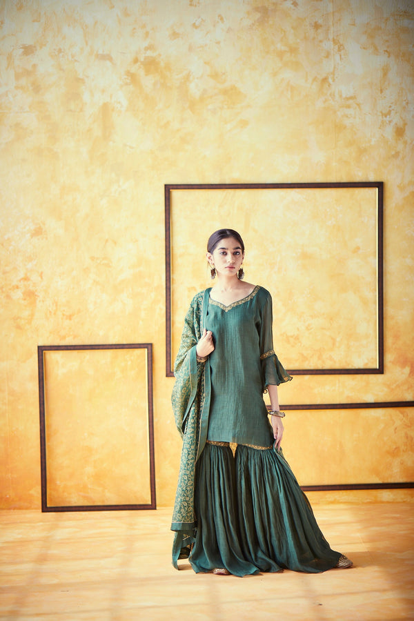 Zari Green Sharara Set