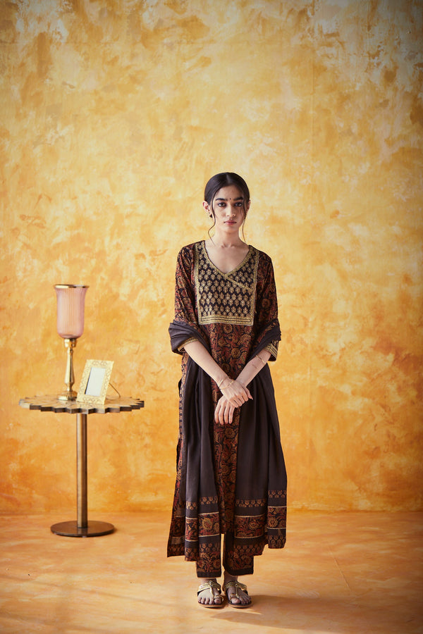 Bhoomi Umber Brown Ajrakh Print Suit Set