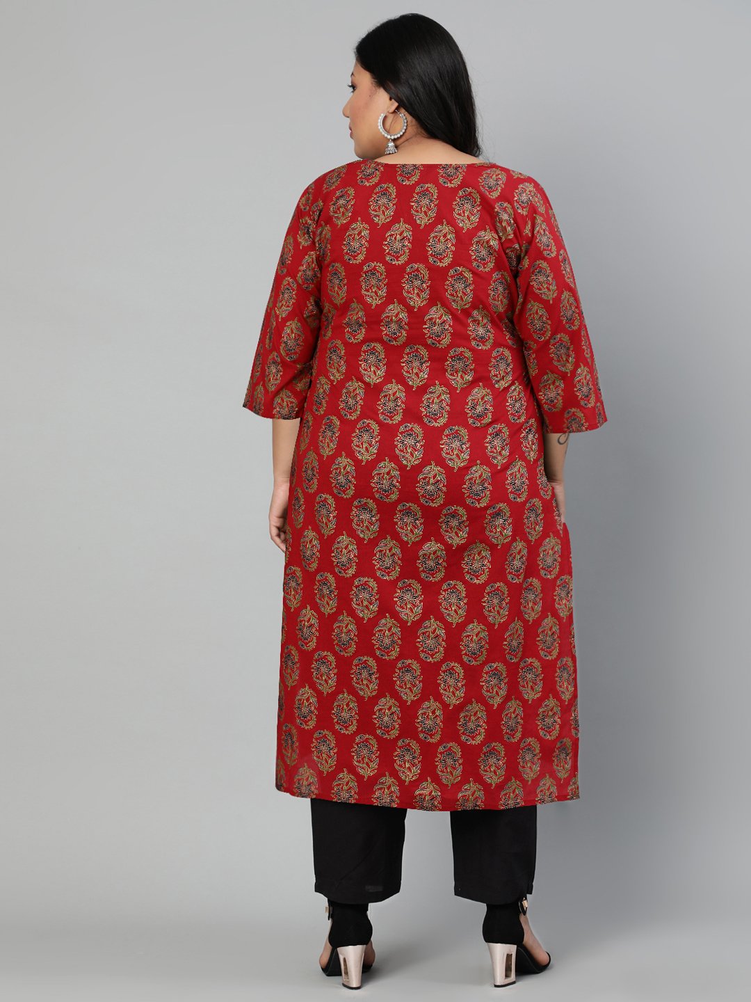 Women Red Ethnic Motifs Printed Regular Straight Kurta | NOZ2TOZ - Made In INDIA.