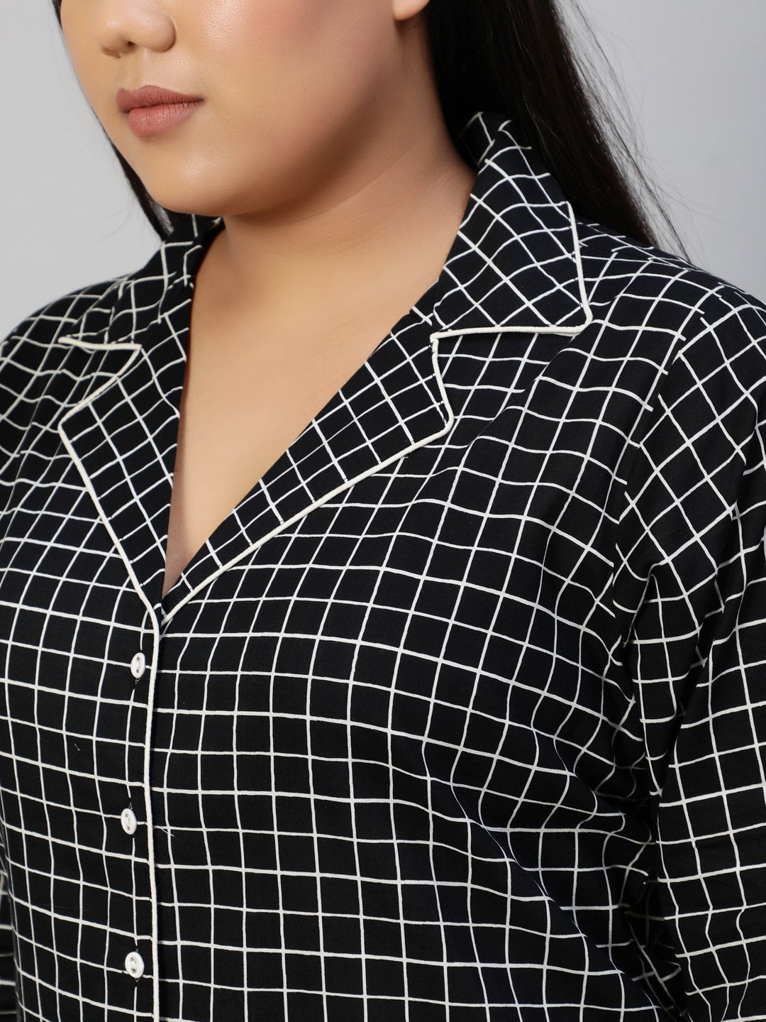 Women Black Checked Night Suit | NOZ2TOZ - Made In INDIA.