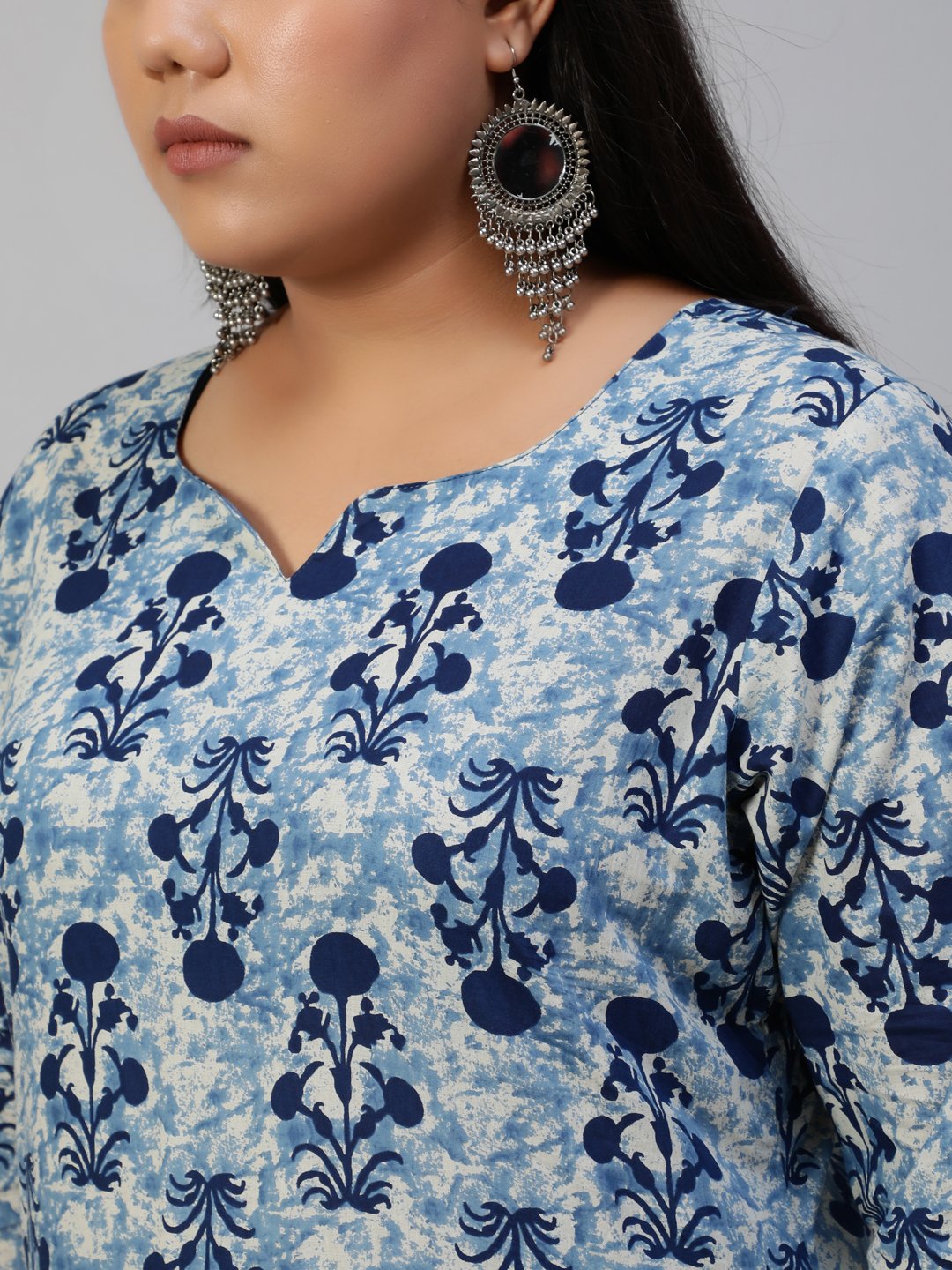 Women Blue Printed Straight Kurta With Plazo & Dupatta | NOZ2TOZ - Made In INDIA.