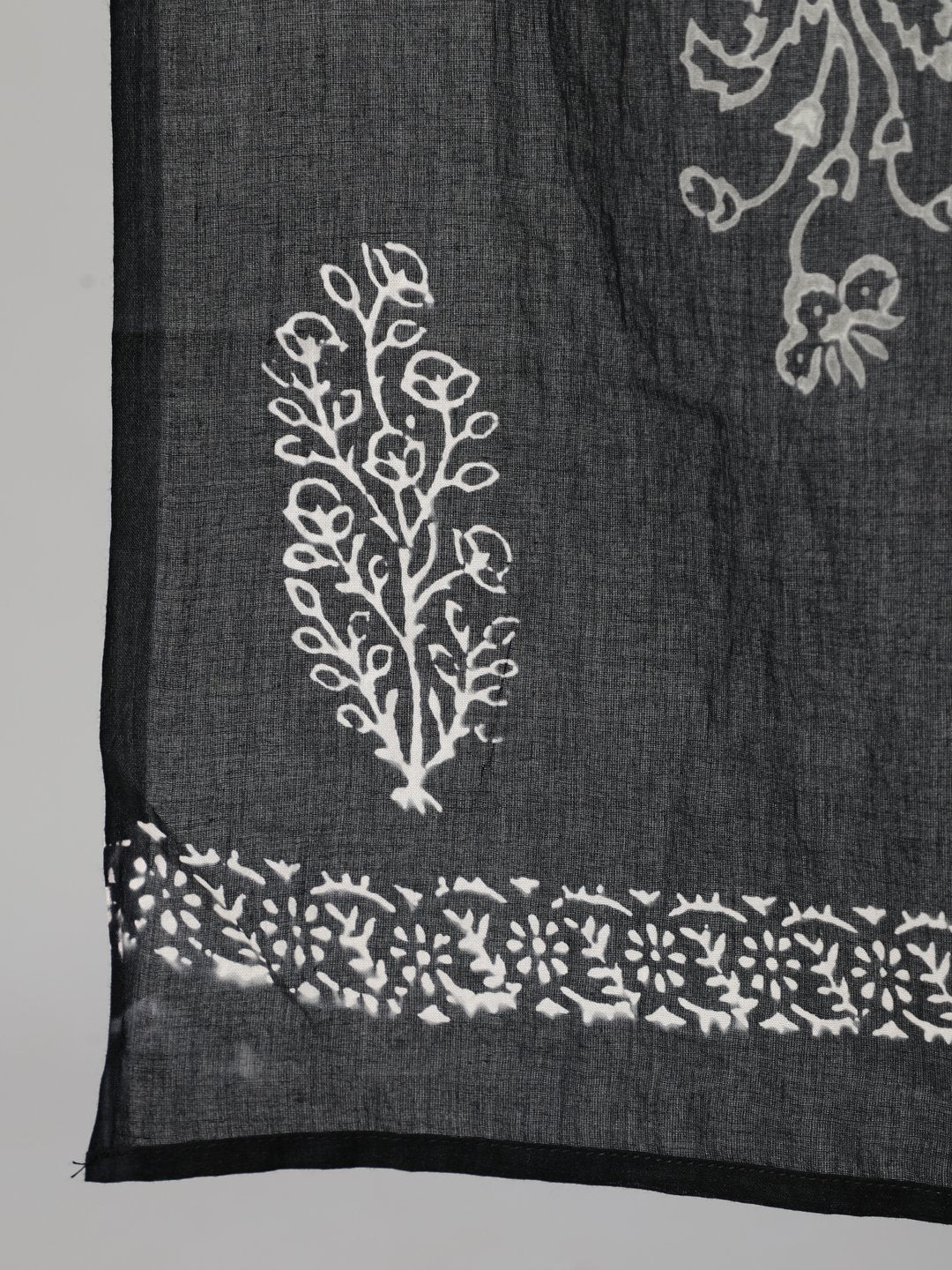 Women Black Printed Straight Kurta With Plazo & Dupatta | NOZ2TOZ - Made In INDIA.